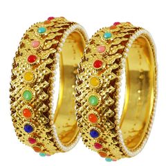 Multicolor color Bangles in Metal Alloy studded with Kundan & Gold Rodium Polish : 1583272