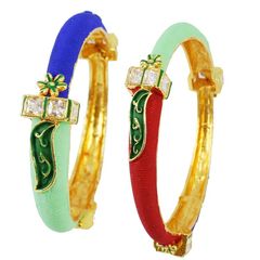 Multicolor color Bangles in Metal Alloy studded with Austrian diamond & Gold Rodium Polish : 1583273