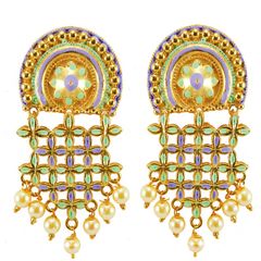 Green, Purple and Violet color Earrings in Metal Alloy studded with CZ Diamond & Enamel : 1583547