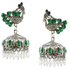 Green color Earrings in Metal Alloy studded with CZ Diamond & Enamel : 1583550