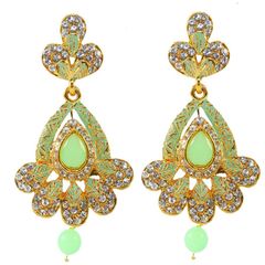 Green color Earrings in Metal Alloy studded with Austrian diamond & Enamel : 1583552