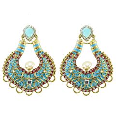 Blue color Earrings in Metal Alloy studded with CZ Diamond & Enamel : 1583563