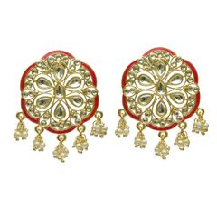 Gold Rodium Polish White and Off White color Earrings in Brass studded with Kundan, Pearl