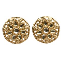 Gold Rodium Polish White and Off White color Earrings in Brass studded with Kundan