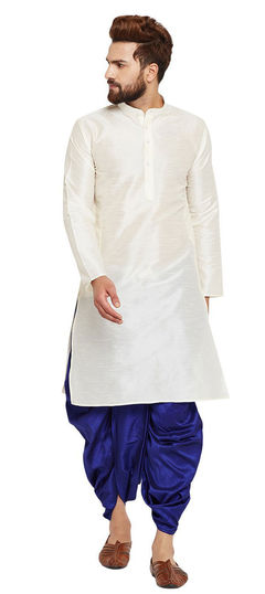 White and Off White color Dhoti Kurta in Dupion Silk fabric with Patch work : 1584523