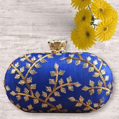 Blue color Clutches in Synthetic fabric with Thread, Zari work