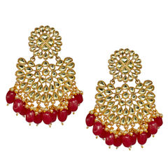 Gold Rodium Polish Beige and Brown, Red and Maroon color Earrings in Brass studded with CZ Diamond, Kundan