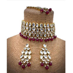 Red and Maroon, White and Off White color Necklace in Metal Alloy studded with CZ Diamond, Kundan & Gold Rodium Polish : 1587969