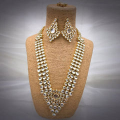 Gold Rodium Polish White and Off White color Necklace in Metal Alloy studded with CZ Diamond, Kundan