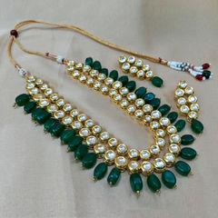 Green, White and Off White color Necklace in Metal Alloy studded with CZ Diamond, Kundan & Gold Rodium Polish : 1587979