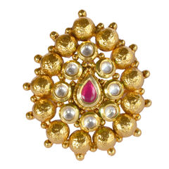 Gold Rodium Polish Pink and Majenta, White and Off White color Ring in Brass studded with Kundan