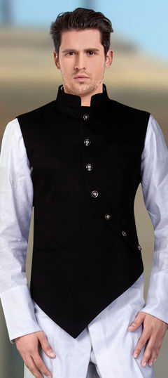 Red and Maroon color Nehru Jacket in Rayon fabric with Thread work