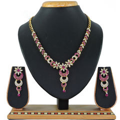 Pink and Majenta, White and Off White color Necklace in Metal Alloy studded with CZ Diamond & Gold Rodium Polish : 1590696