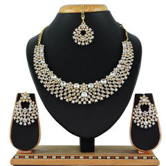 Gold Rodium Polish White and Off White color Necklace in Metal Alloy studded with CZ Diamond