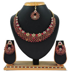 Gold Rodium Polish Red and Maroon, White and Off White color Necklace in Metal Alloy studded with CZ Diamond