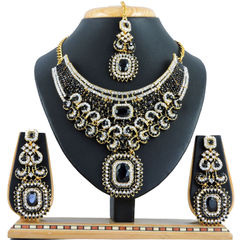 Gold Rodium Polish Black and Grey, White and Off White color Necklace in Metal Alloy studded with CZ Diamond