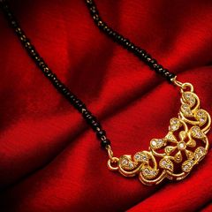 Gold Rodium Polish White and Off White color Mangalsutra in Metal Alloy studded with CZ Diamond