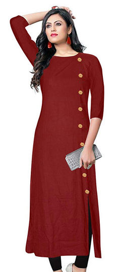 Red and Maroon color Kurti in Rayon fabric with Thread work