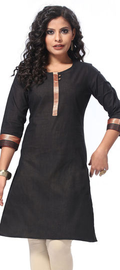 Black and Grey color Kurti in Cotton fabric with Lace work