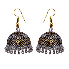 Silver Rodium Polish Gold and Silver color Earrings in Brass studded with Beads