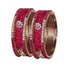 Gold Rodium Polish Pink and Majenta, White and Off White color Bangles in Brass studded with CZ Diamond, Kundan