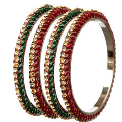 Gold Rodium Polish Multicolor color Bangles in Brass studded with CZ Diamond, Kundan