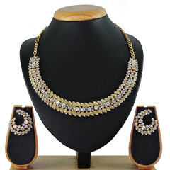 Gold Rodium Polish White and Off White color Necklace in Metal Alloy studded with CZ Diamond