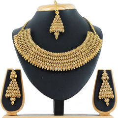 Gold Rodium Polish Beige and Brown color Necklace in Metal Alloy studded with CZ Diamond