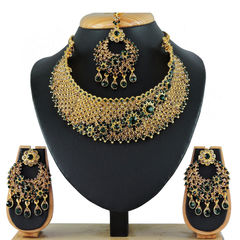 Green color Necklace in Metal Alloy studded with CZ Diamond & Gold Rodium Polish : 1600595