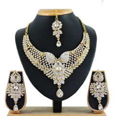 Gold Rodium Polish White and Off White color Necklace in Metal Alloy studded with CZ Diamond