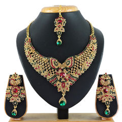 Gold Rodium Polish Multicolor color Necklace in Metal Alloy studded with CZ Diamond