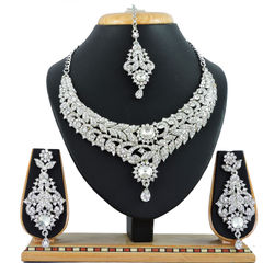Gold Rodium Polish White and Off White color Necklace in Metal Alloy studded with CZ Diamond