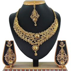 Gold Rodium Polish Gold color Necklace in Metal Alloy studded with CZ Diamond