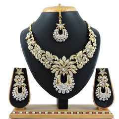 Gold Rodium Polish White and Off White color Necklace in Metal Alloy studded with CZ Diamond