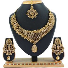 Gold Rodium Polish Beige and Brown color Necklace in Metal Alloy studded with CZ Diamond