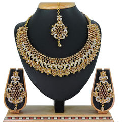 Gold Rodium Polish Beige and Brown, White and Off White color Necklace in Metal Alloy studded with CZ Diamond