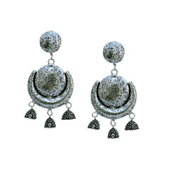 Silver Rodium Polish Oxidized Silver color Earrings in Brass studded with Beads