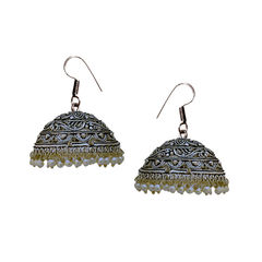 Silver Rodium Polish Oxidized Silver color Earrings in Brass studded with Pearl