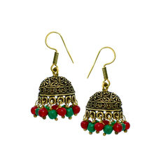 Gold Rodium Polish Gold color Earrings in Brass studded with Beads