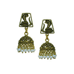 Gold Rodium Polish Gold color Earrings in Brass studded with Beads