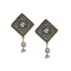 Gold, White and Off White color Earrings in Brass studded with Beads & Silver Rodium Polish : 1604337