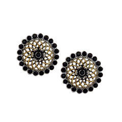 Black and Grey color Earrings in Brass studded with Beads & Gold Rodium Polish : 1604339