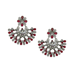 Red and Maroon, White and Off White color Earrings in Brass studded with CZ Diamond & Silver Rodium Polish : 1604347