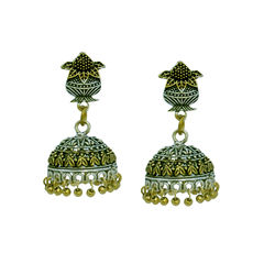 Gold and Silver Rodium Polish Gold and Silver color Earrings in Brass studded with Beads