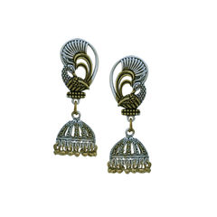 Gold and Silver Rodium Polish Gold and Silver color Earrings in Brass studded with Beads