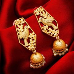 Gold Rodium Polish Beige and Brown color Earrings in Copper studded with Pearl