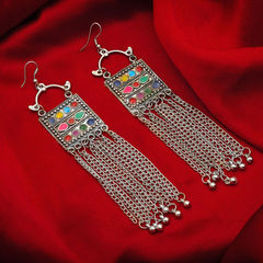Silver Rodium Polish Multicolor color Earrings in Metal Alloy studded with CZ Diamond