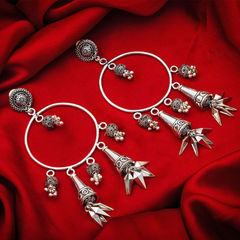 Silver Rodium Polish Silver color Earrings in Metal Alloy studded with Beads
