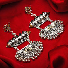 Gold and Silver Rodium Polish Black and Grey color Earrings in Metal Alloy studded with CZ Diamond