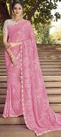 Pink and Majenta color Saree in Georgette fabric with Printed work